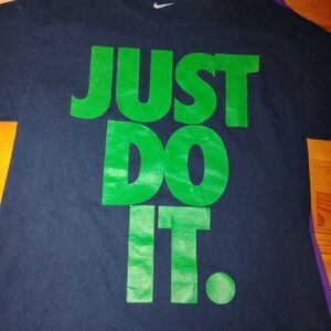 Medium Nike Blue Tee with Vibrant Green Slogan